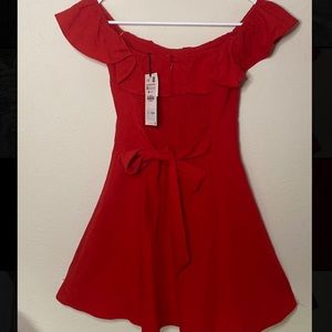 Zara Off Shoulder Tie Back Ruffle Red Mini Dress